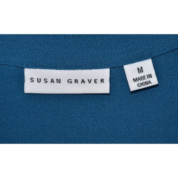 Susan Graver Liquid Knit Blue Button Front Long Sleeve Shirt Ornate Buttons  M - Picture 8 of 8